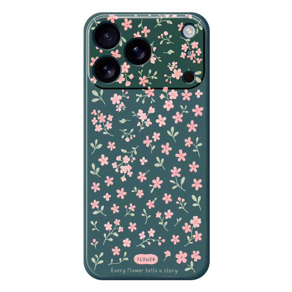 For iPhone 17 Pro Max Case Pink Small Flowers Pattern Printing Straight Edge TPU Phone Back Cover - Green