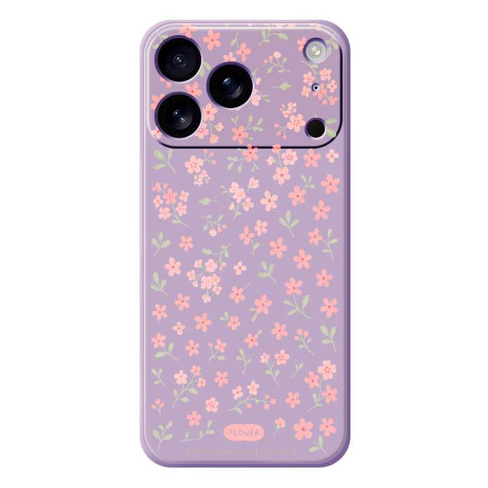 For iPhone 17 Pro Max Case Pink Small Flowers Pattern Printing Straight Edge TPU Phone Back Cover - Purple