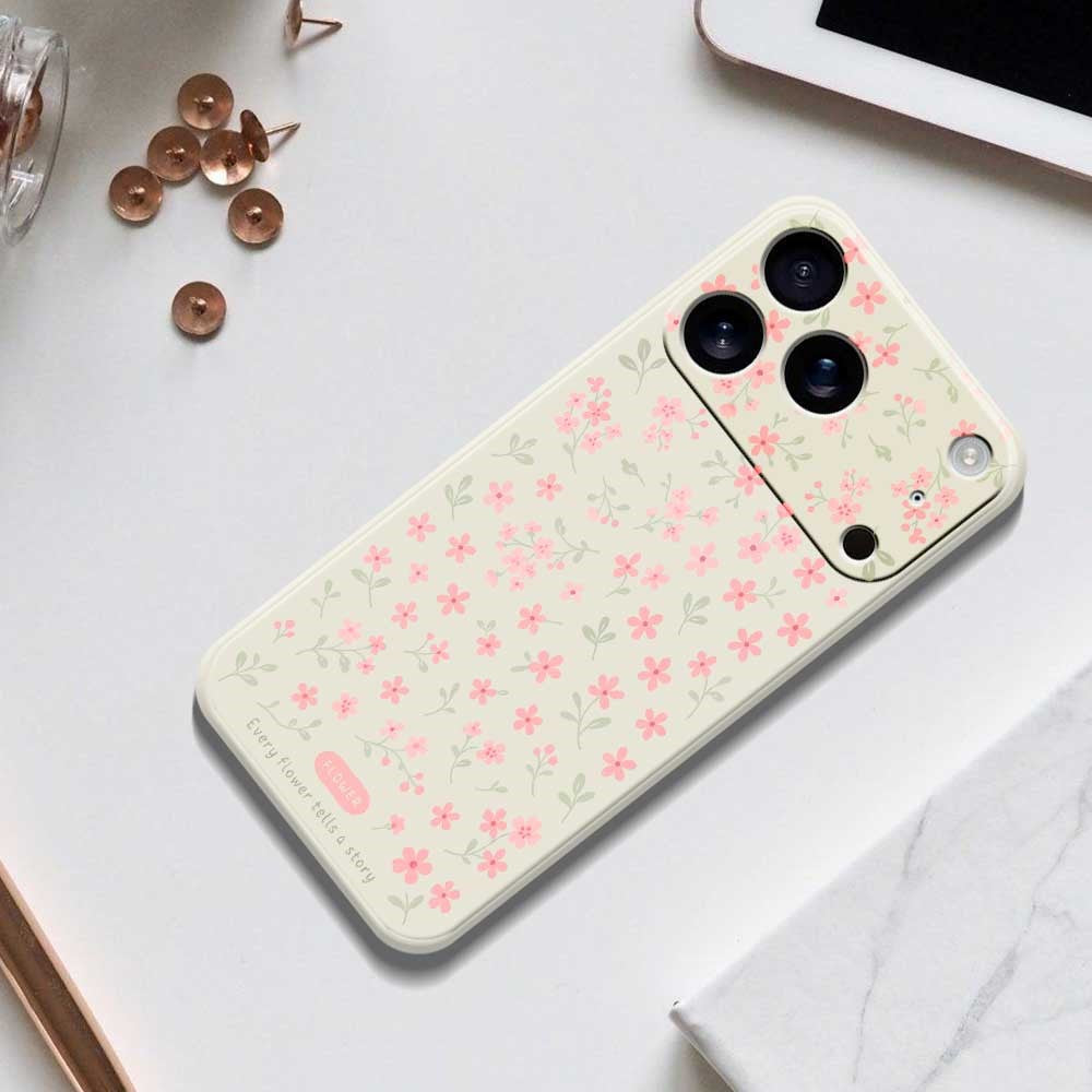 For iPhone 17 Pro Max Case Pink Small Flowers Pattern Printing Straight Edge TPU Phone Back Cover - Purple