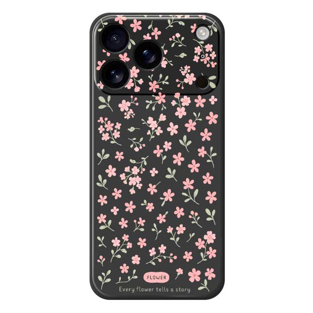 For iPhone 17 Pro Max Case Pink Small Flowers Pattern Printing Straight Edge TPU Phone Back Cover - Black