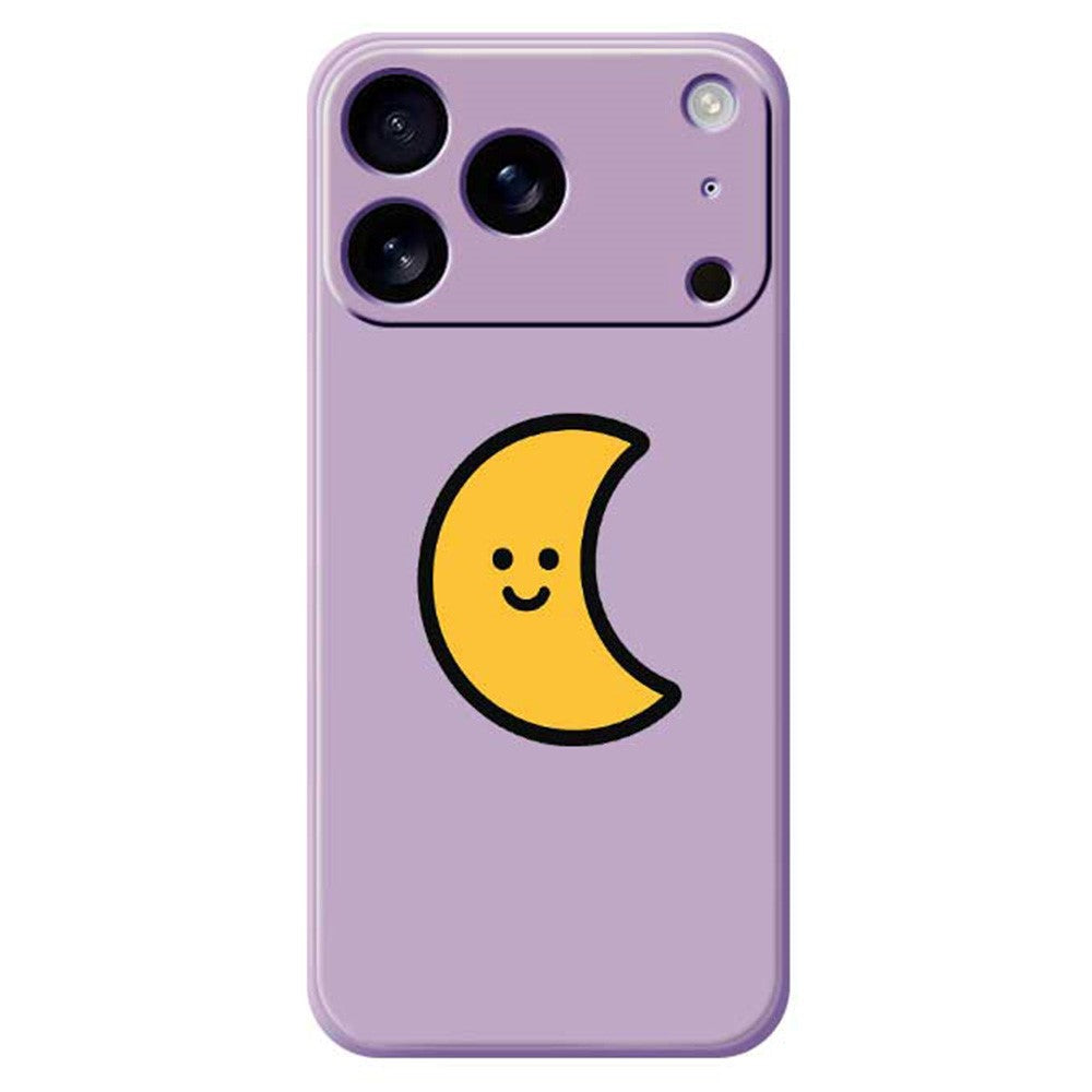 For iPhone 17 Pro Max Case Yellow Moon Pattern Printing Straight Edge TPU Phone Back Cover - Purple