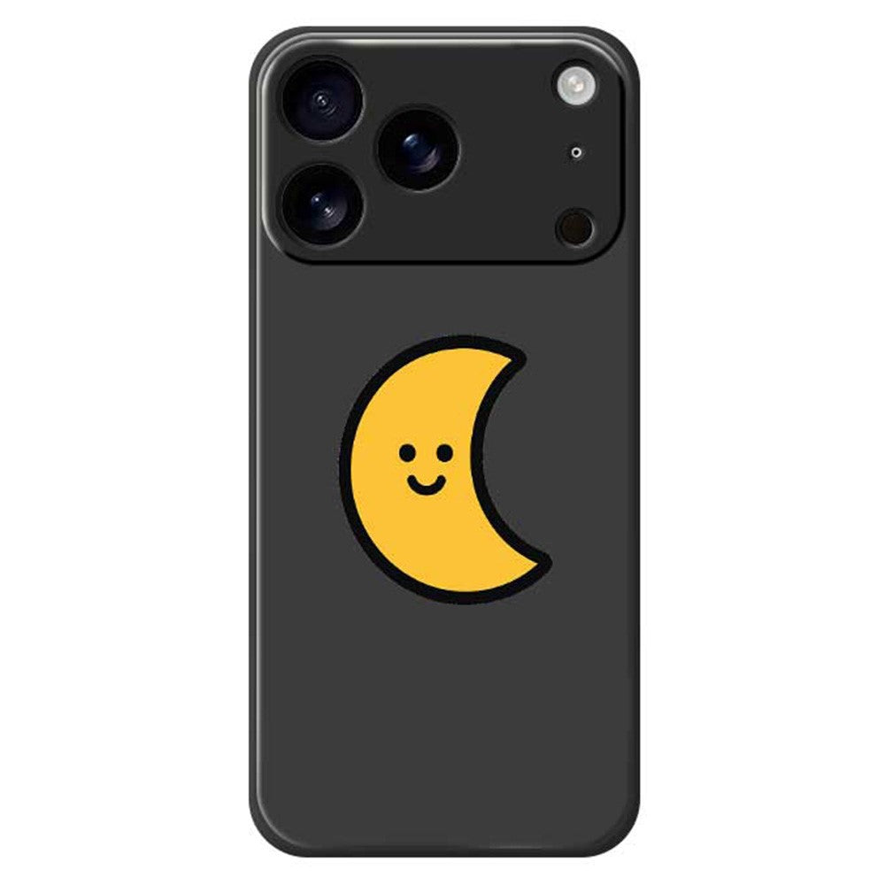 For iPhone 17 Pro Max Case Yellow Moon Pattern Printing Straight Edge TPU Phone Back Cover - Black