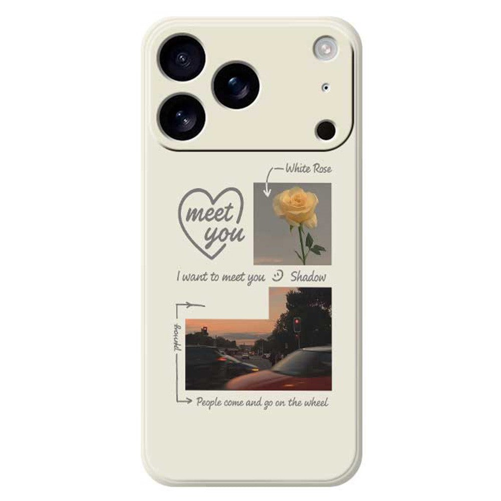 For iPhone 17 Pro Max Case Meet You Photo Pattern Printing Straight Edge TPU Phone Back Cover - Beige