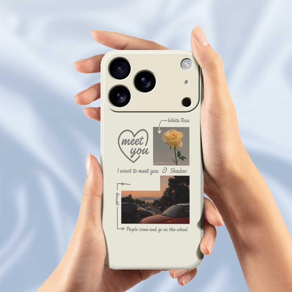 For iPhone 17 Pro Max Case Meet You Photo Pattern Printing Straight Edge TPU Phone Back Cover - Beige