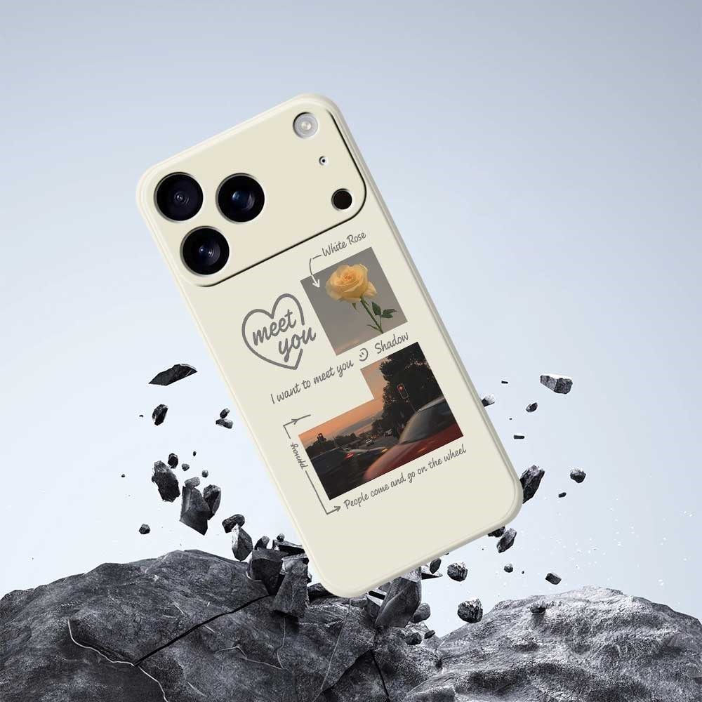 For iPhone 17 Pro Max Case Meet You Photo Pattern Printing Straight Edge TPU Phone Back Cover - Black