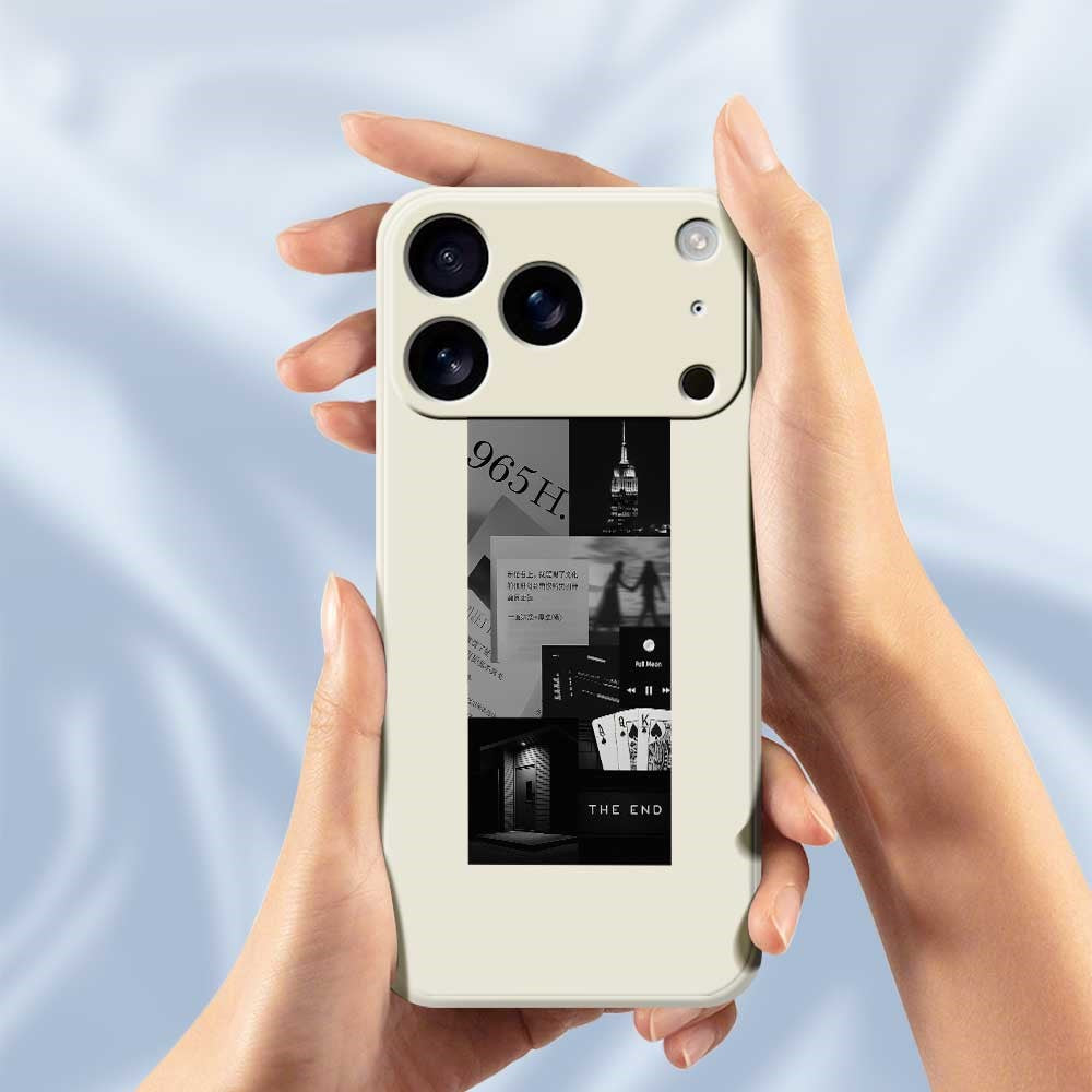 For iPhone 17 Pro Max Case Stitching Photos Pattern Printing Straight Edge TPU Phone Back Cover - Beige