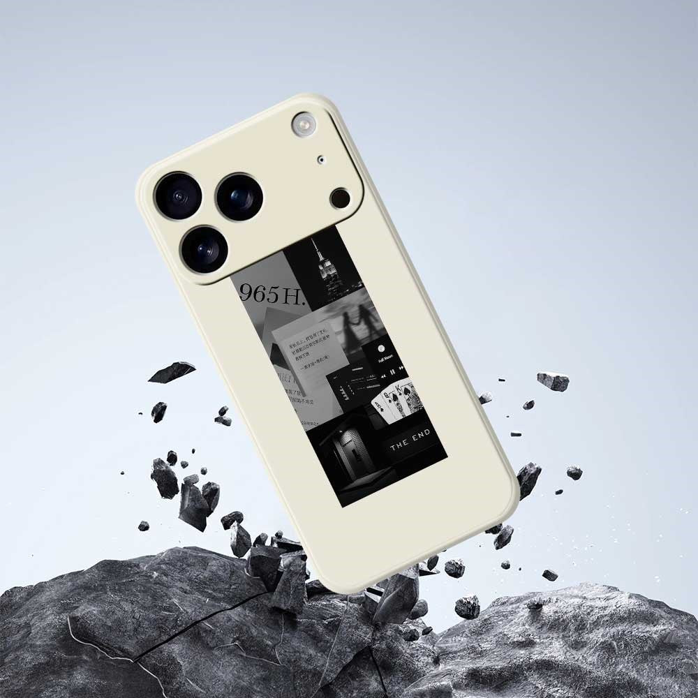 For iPhone 17 Pro Max Case Stitching Photos Pattern Printing Straight Edge TPU Phone Back Cover - Beige