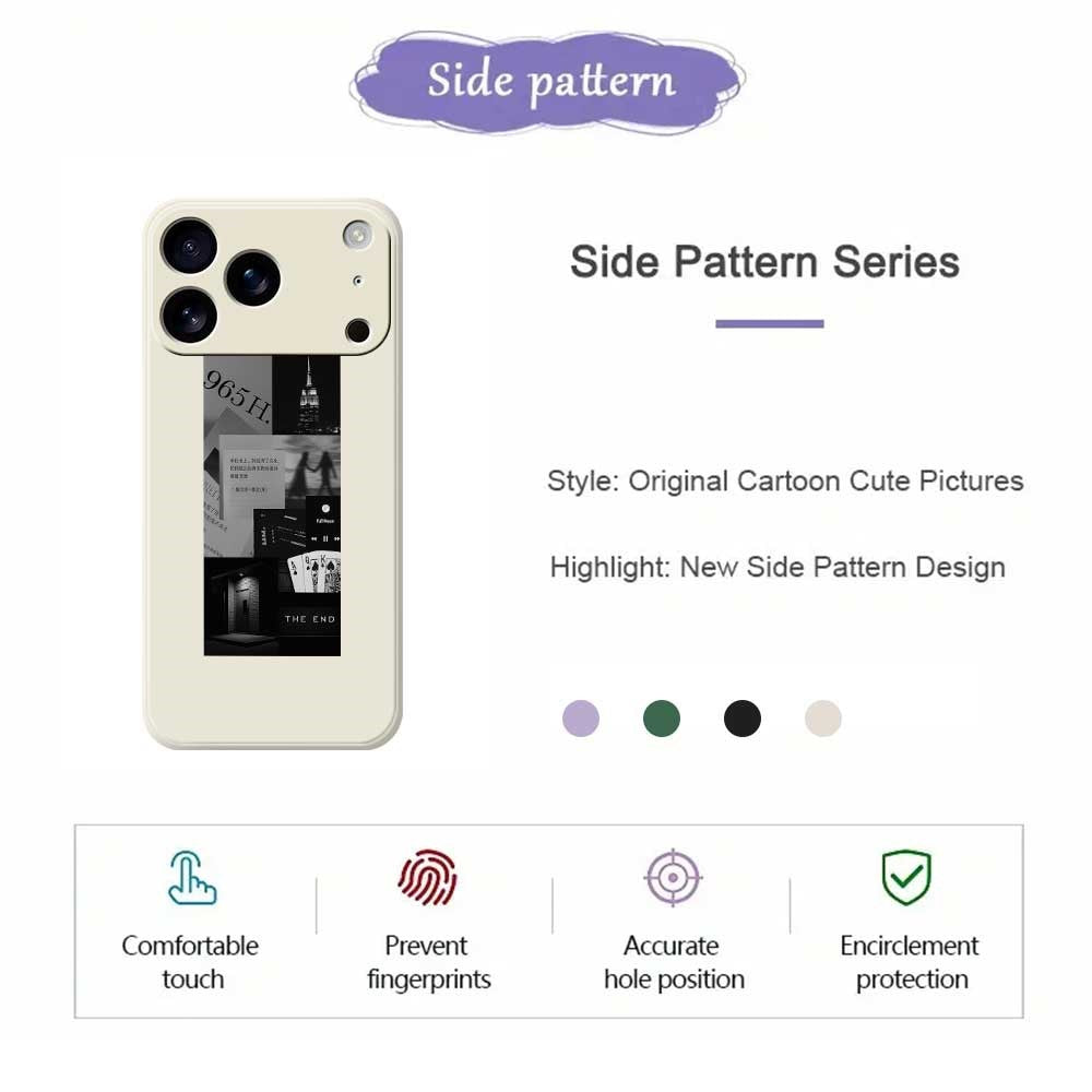 For iPhone 17 Pro Max Case Stitching Photos Pattern Printing Straight Edge TPU Phone Back Cover - Beige