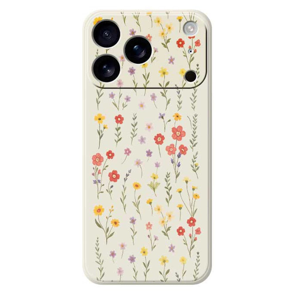 For iPhone 17 Pro Max Case Flowers and Grass Pattern Printing Straight Edge TPU Phone Back Cover - Beige