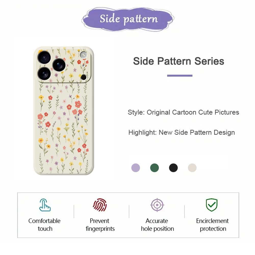 For iPhone 17 Pro Max Case Flowers and Grass Pattern Printing Straight Edge TPU Phone Back Cover - Beige
