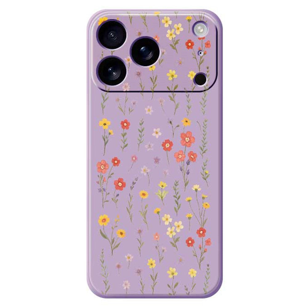 For iPhone 17 Pro Max Case Flowers and Grass Pattern Printing Straight Edge TPU Phone Back Cover - Purple