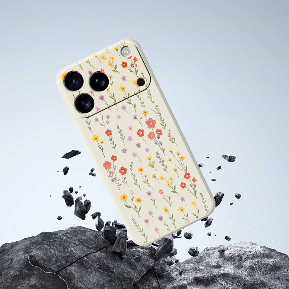 For iPhone 17 Pro Max Case Flowers and Grass Pattern Printing Straight Edge TPU Phone Back Cover - Black