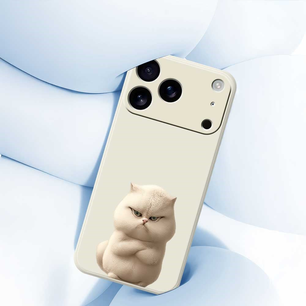 For iPhone 17 Pro Max Case Angry Cat Pattern Printing Straight Edge TPU Phone Back Cover - Beige