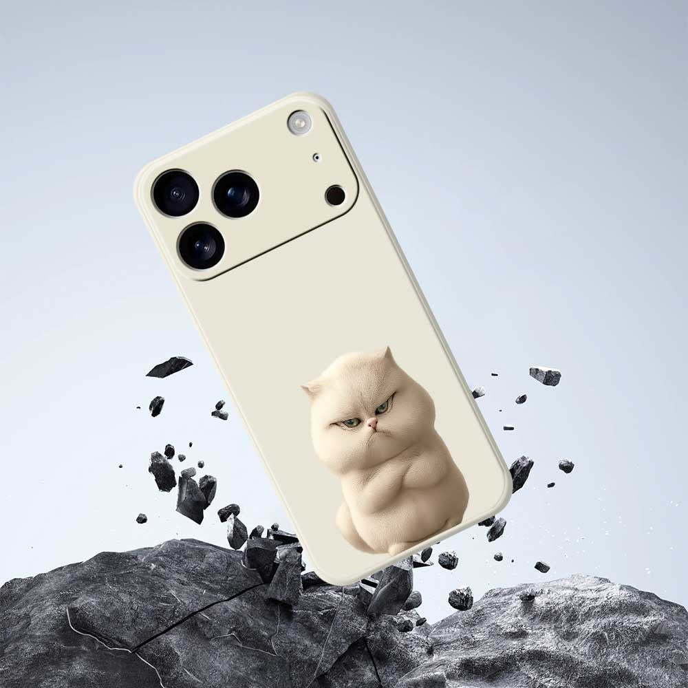 For iPhone 17 Pro Max Case Angry Cat Pattern Printing Straight Edge TPU Phone Back Cover - Beige