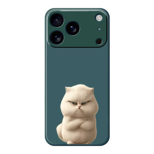 For iPhone 17 Pro Max Case Angry Cat Pattern Printing Straight Edge TPU Phone Back Cover - Green