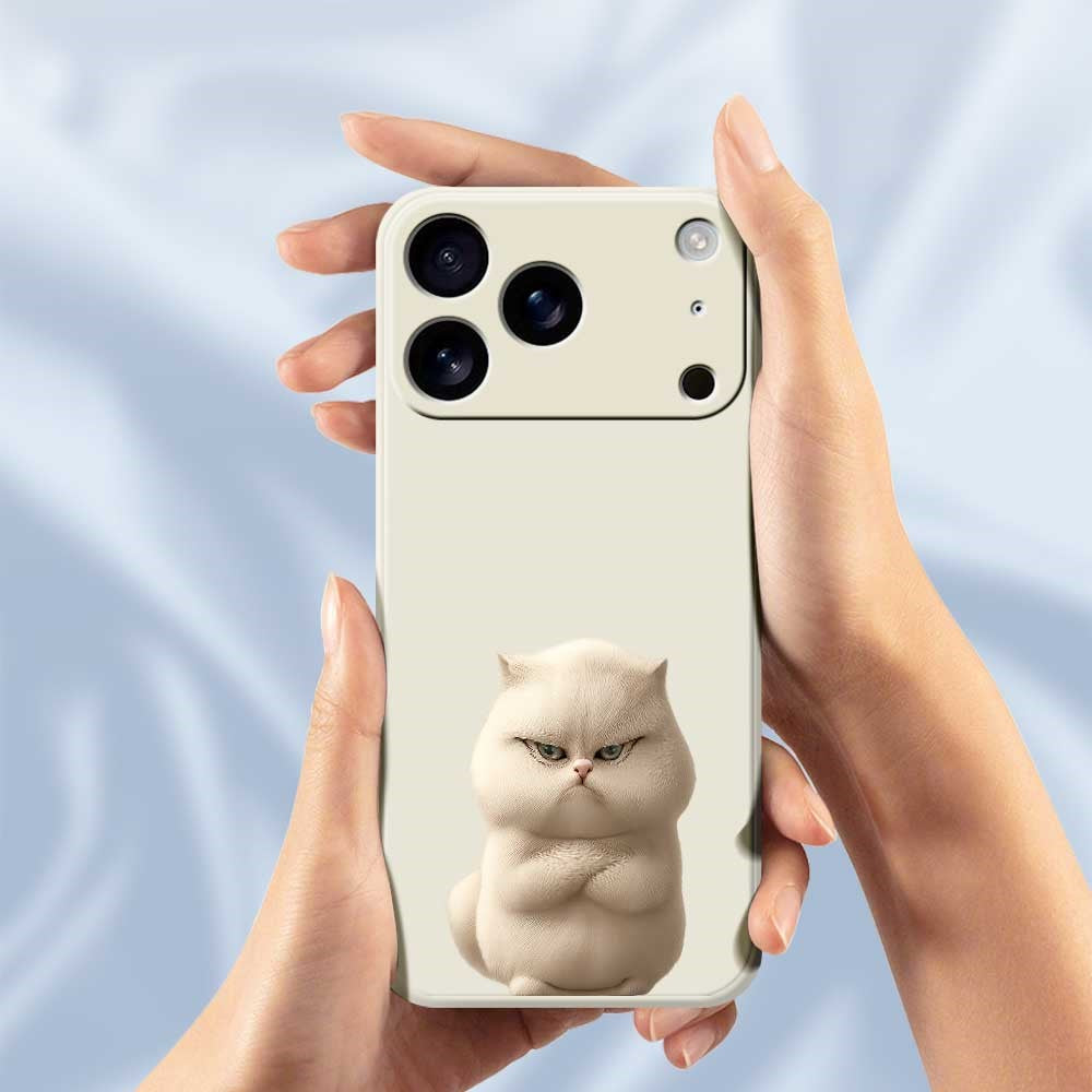 For iPhone 17 Pro Max Case Angry Cat Pattern Printing Straight Edge TPU Phone Back Cover - Green