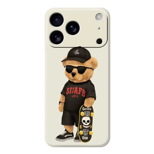 For iPhone 17 Pro Max Case Cool Bear Pattern Printing Straight Edge TPU Phone Back Cover - Beige