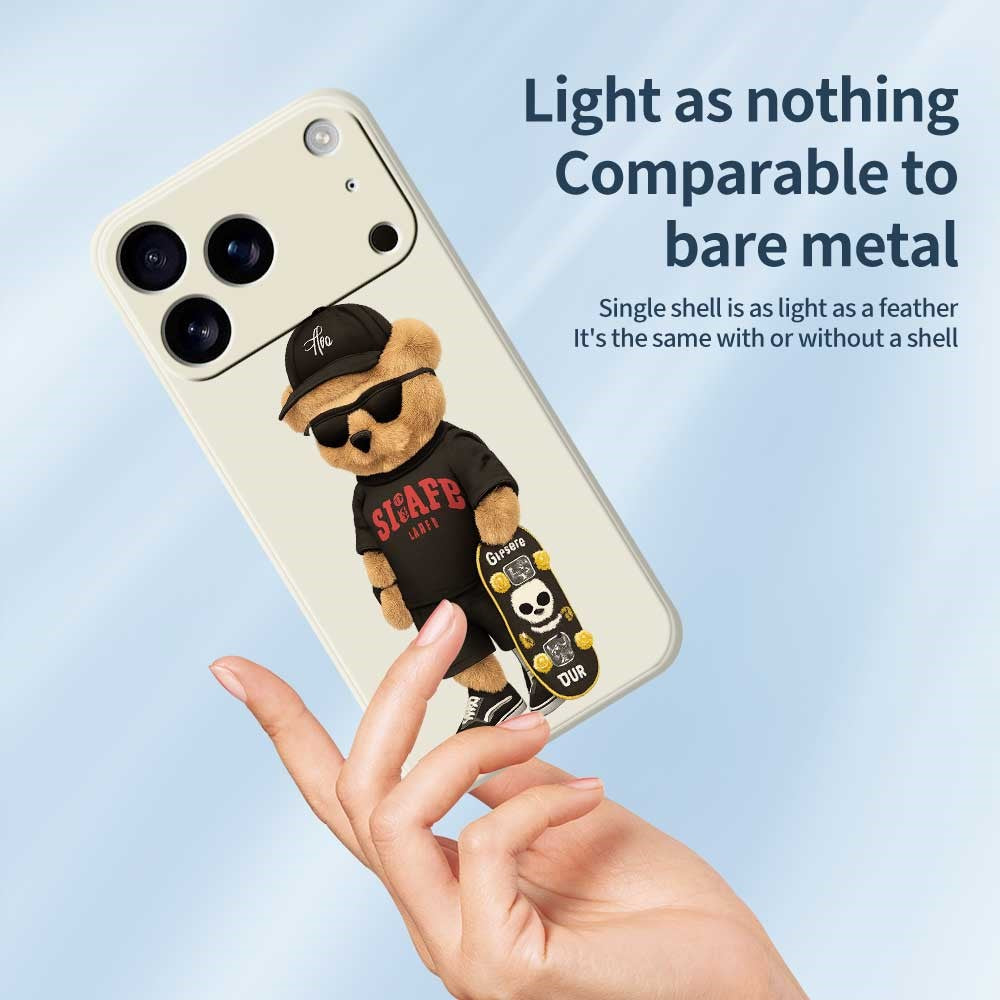 For iPhone 17 Pro Max Case Cool Bear Pattern Printing Straight Edge TPU Phone Back Cover - Beige
