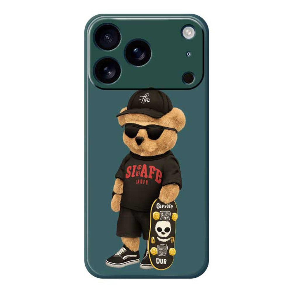 For iPhone 17 Pro Max Case Cool Bear Pattern Printing Straight Edge TPU Phone Back Cover - Green