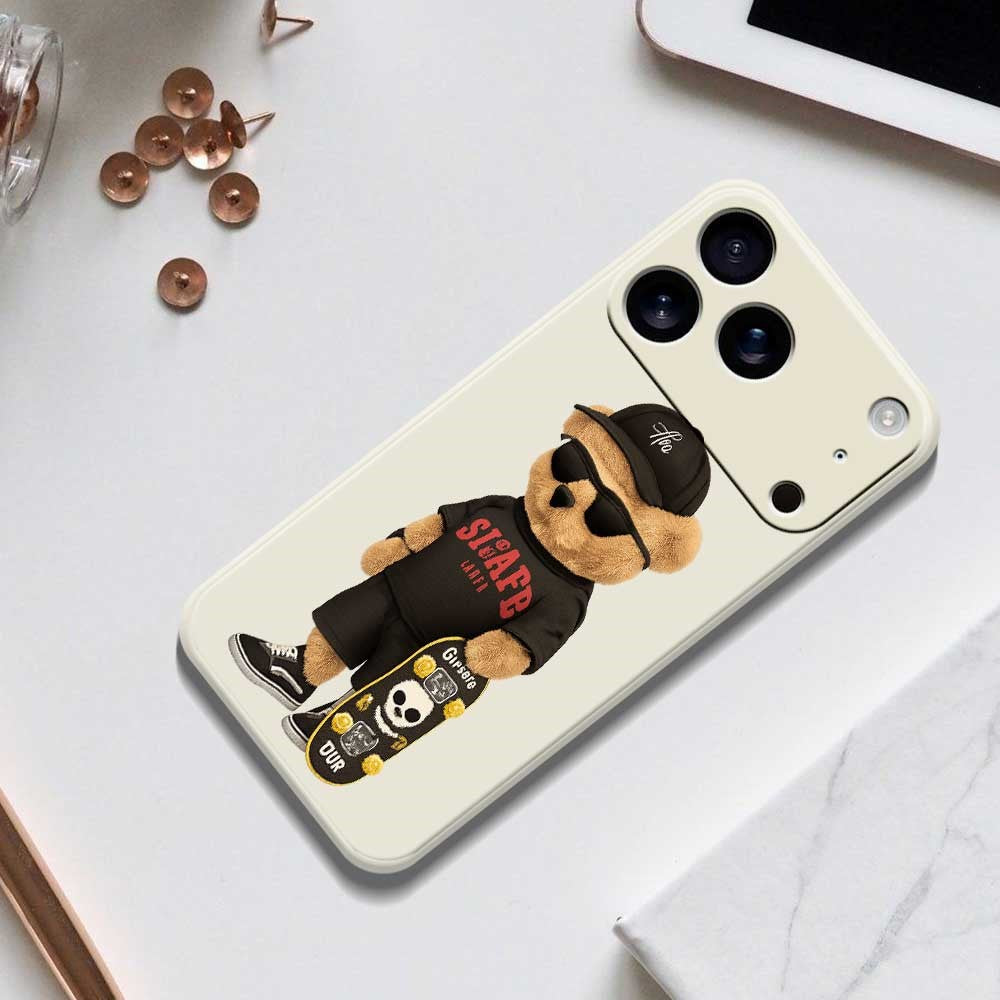 For iPhone 17 Pro Max Case Cool Bear Pattern Printing Straight Edge TPU Phone Back Cover - Green