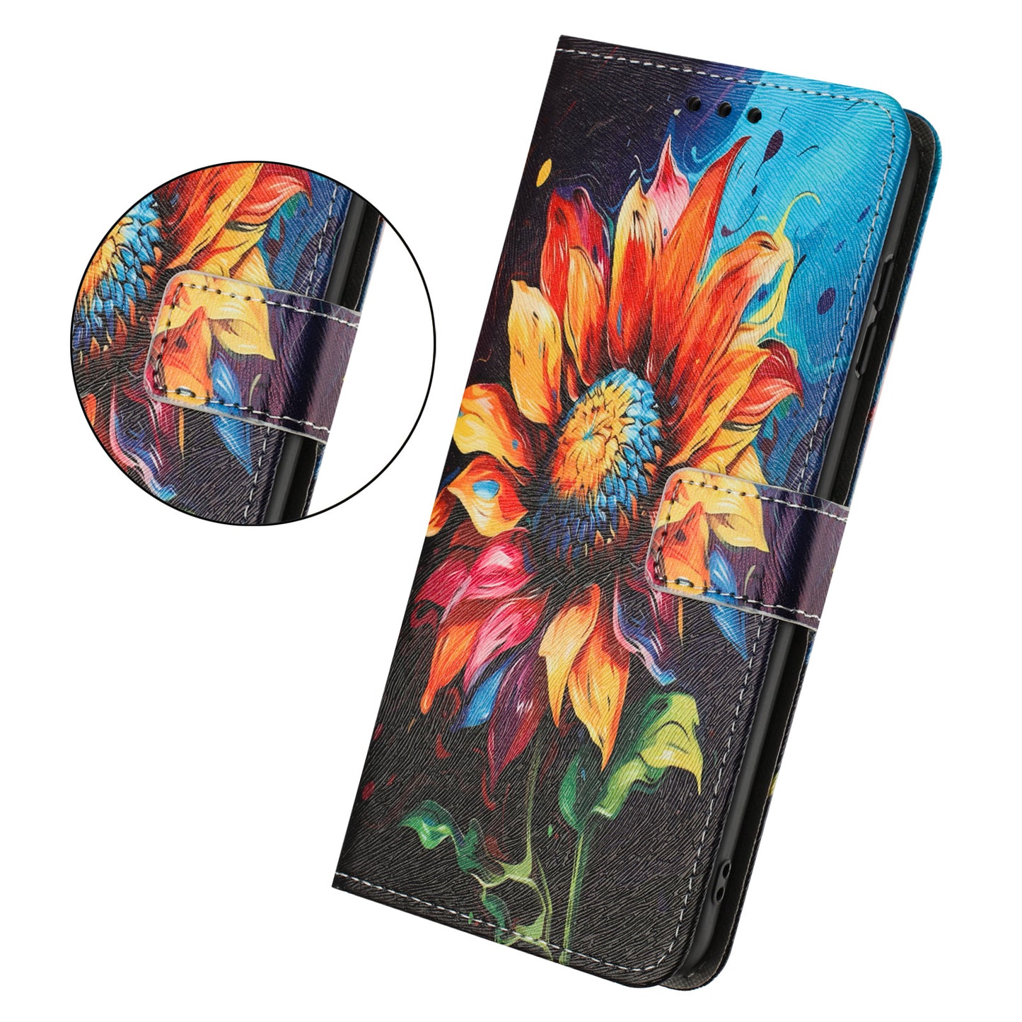 For iPhone 17 Pro Max Wallet Case Pattern Printing PU Leather Phone Cover with Lanyard - Sunflower