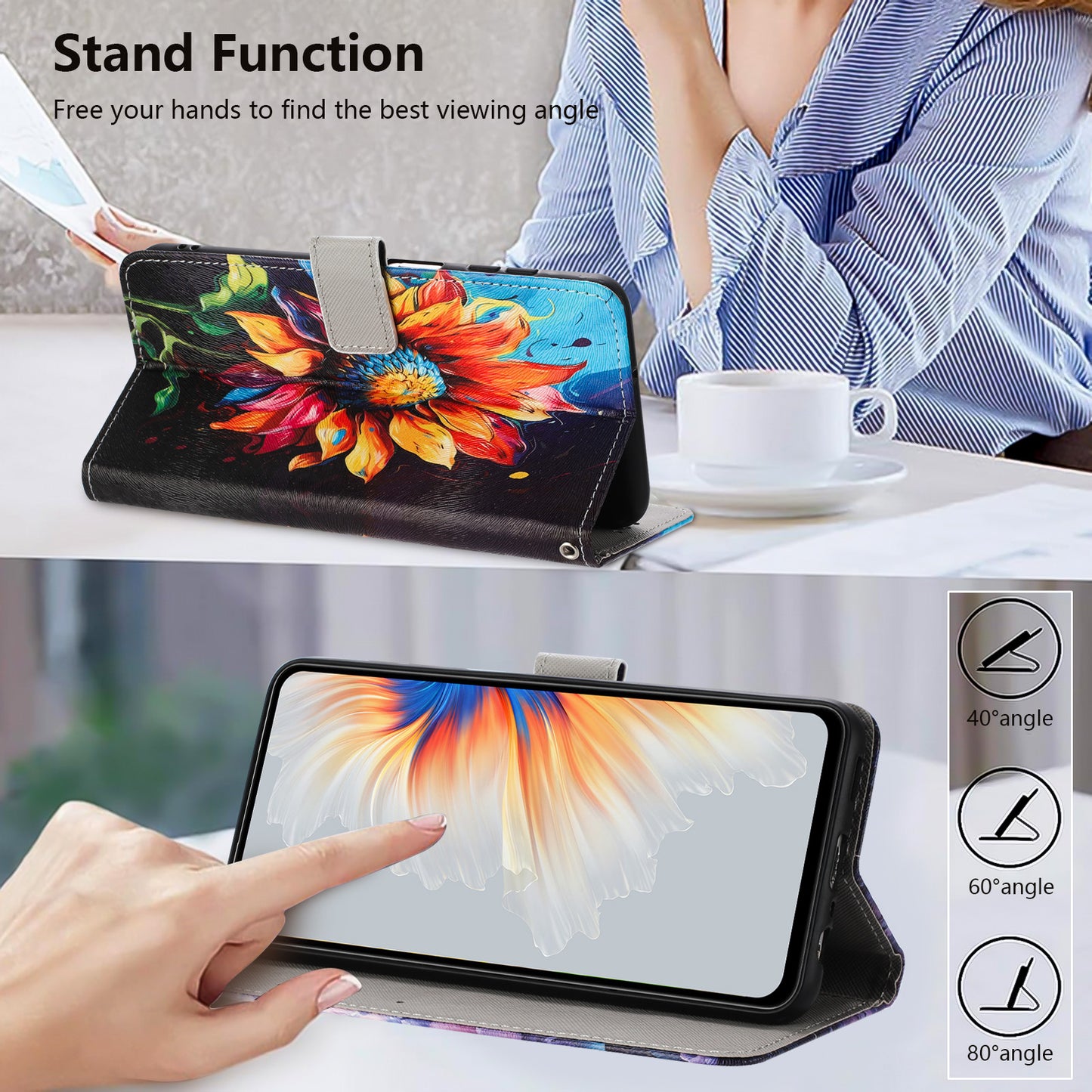 For iPhone 17 Pro Max Wallet Case Pattern Printing PU Leather Phone Cover with Lanyard - Sunflower