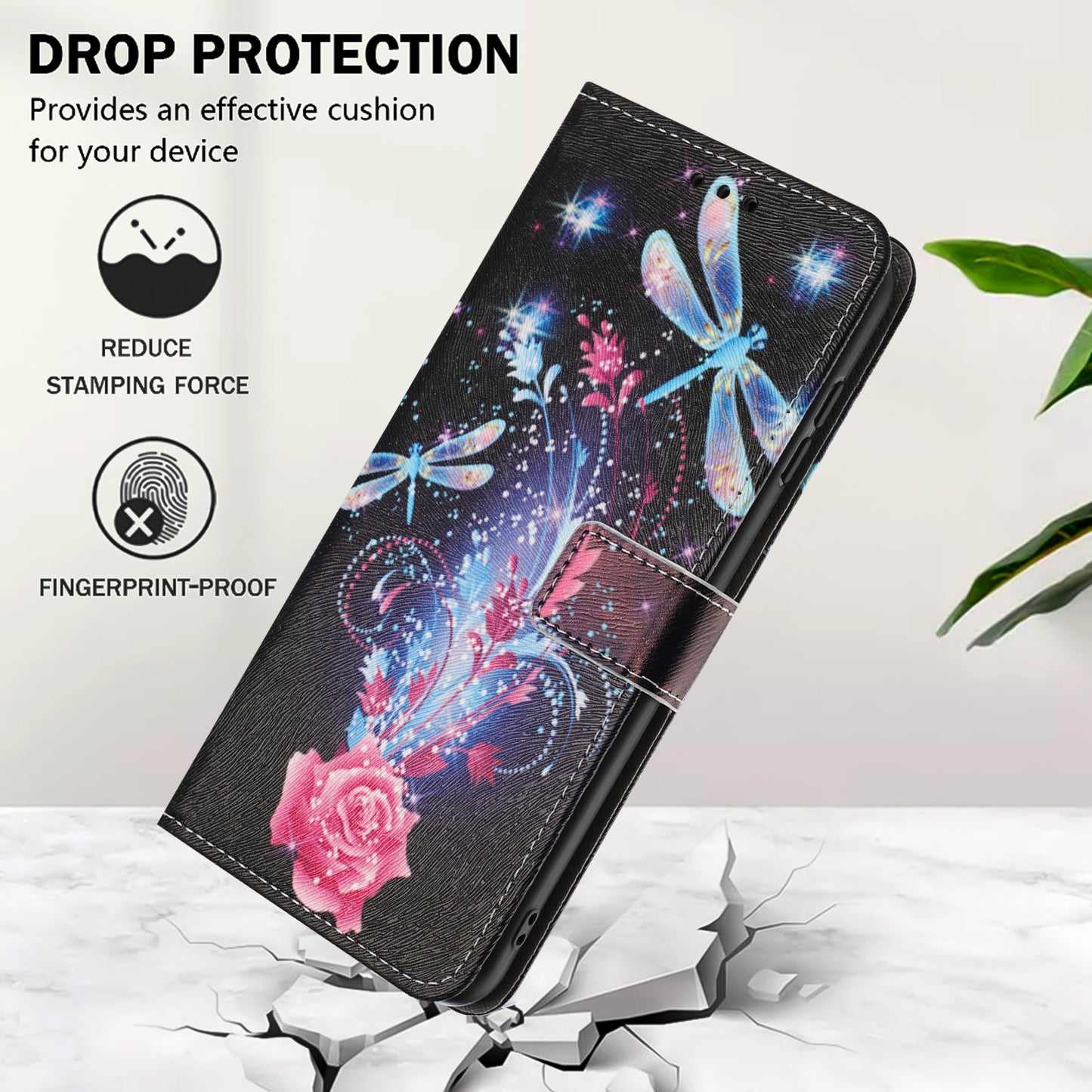 For iPhone 17 Pro Max Wallet Case Pattern Printing PU Leather Phone Cover with Lanyard - Dragonfly