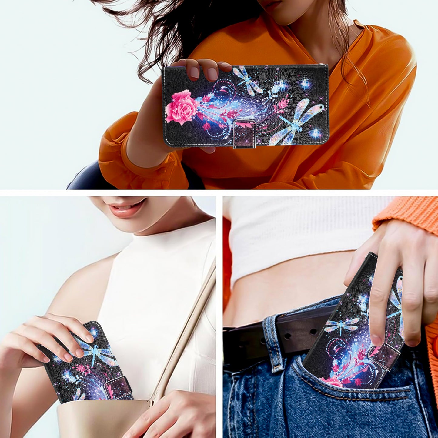 For iPhone 17 Pro Max Wallet Case Pattern Printing PU Leather Phone Cover with Lanyard - Dragonfly