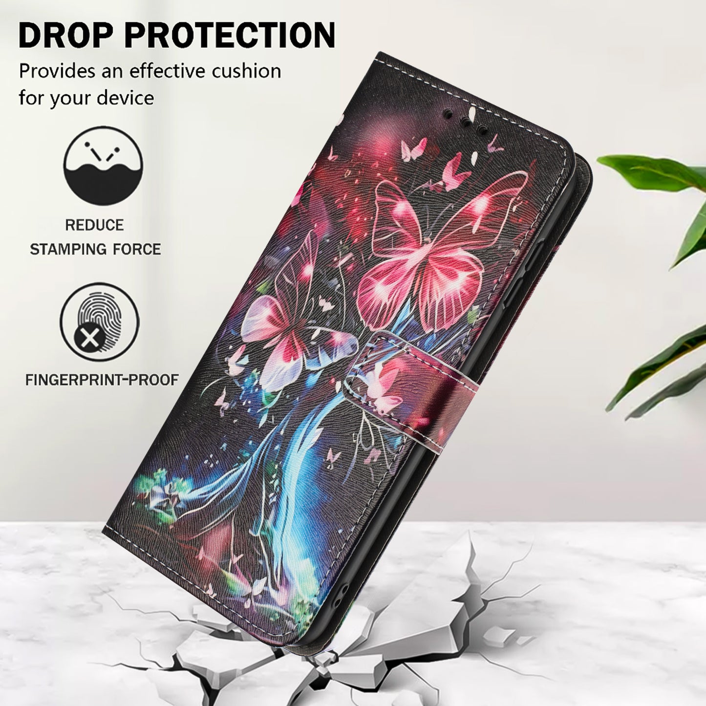 For iPhone 17 Pro Max Wallet Case Pattern Printing PU Leather Phone Cover with Lanyard - Butterfly Tree