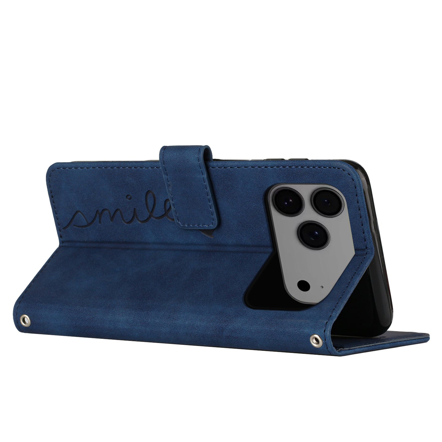 For iPhone 17 Pro Max Stand Case PU Leather Phone Cover Imprinted Heart Pattern - Blue