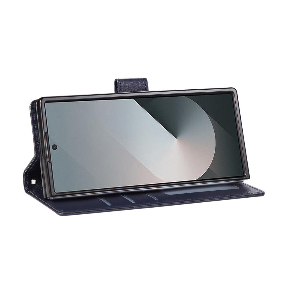 For Samsung Galaxy Z Fold7 5G Case Wallet Stand PU Leather Phone Cover with Wrist Strap - Blue