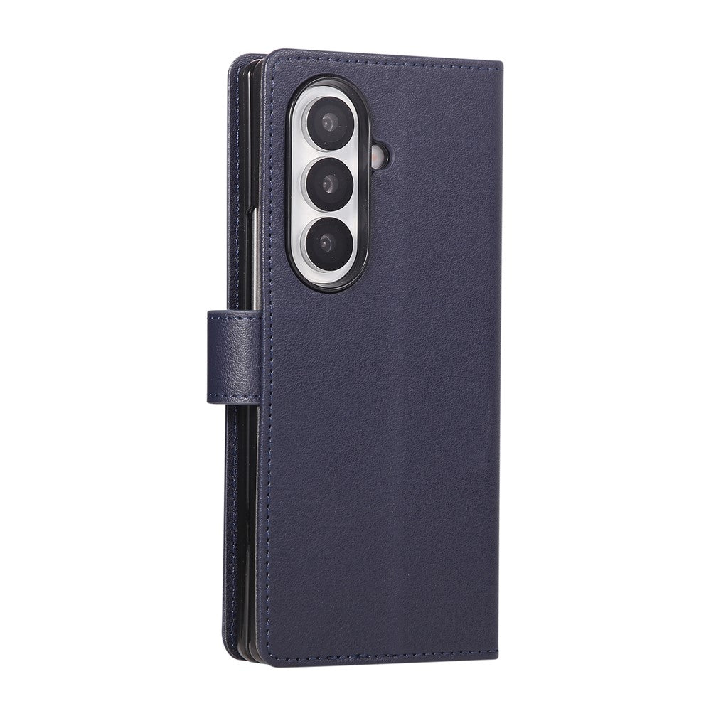 For Samsung Galaxy Z Fold7 5G Case Wallet Stand PU Leather Phone Cover with Wrist Strap - Blue