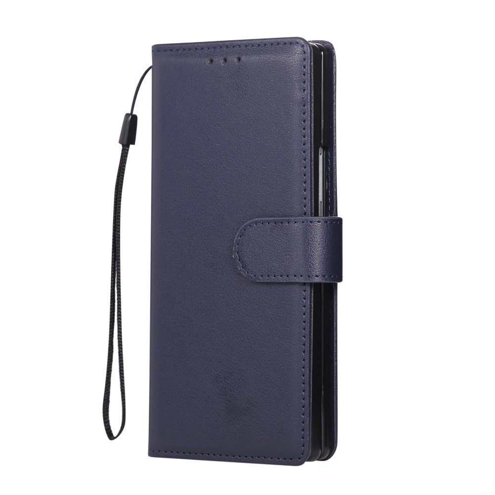 For Samsung Galaxy Z Fold7 5G Case Wallet Stand PU Leather Phone Cover with Wrist Strap - Blue
