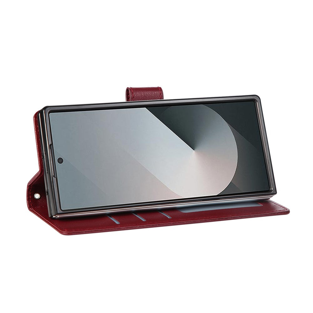 For Samsung Galaxy Z Fold7 5G Case Wallet Stand PU Leather Phone Cover with Wrist Strap - Wine Red
