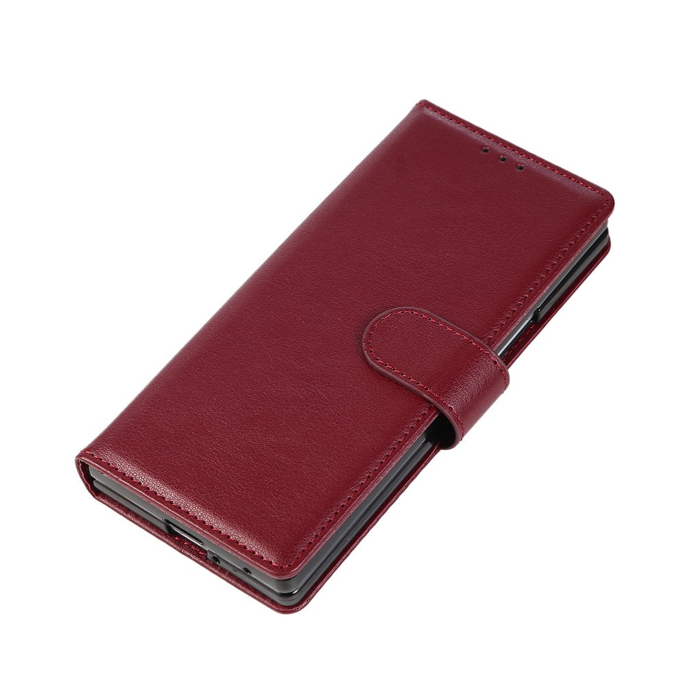 For Samsung Galaxy Z Fold7 5G Case Wallet Stand PU Leather Phone Cover with Wrist Strap - Wine Red