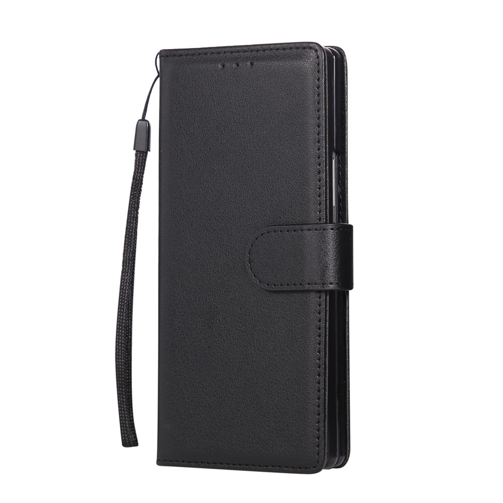 For Samsung Galaxy Z Fold7 5G Case Wallet Stand PU Leather Phone Cover with Wrist Strap - Black