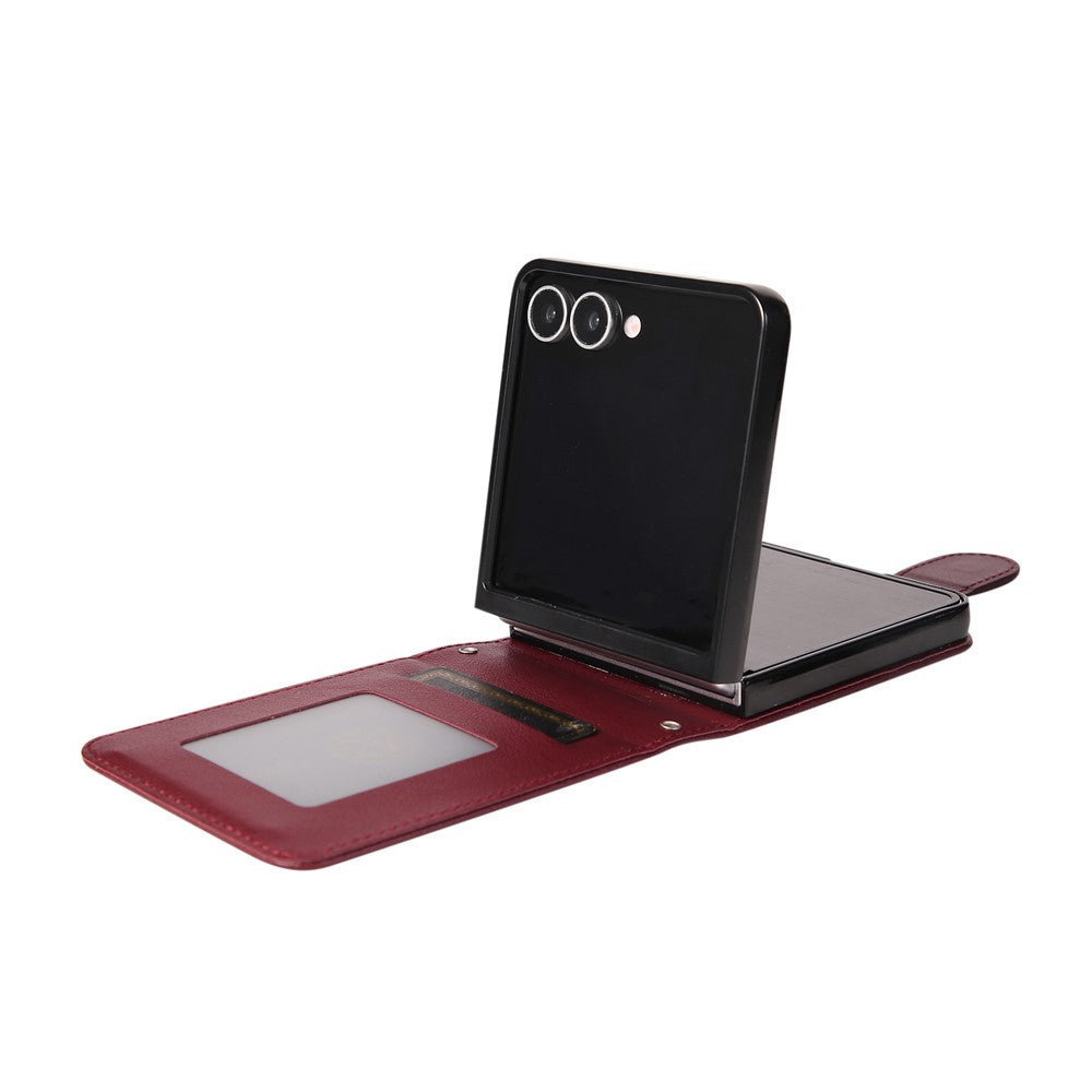 For Samsung Galaxy Z Flip7 5G Case Magnetic Clasp PU Leather Phone Cover with Card Slot - Wine Red