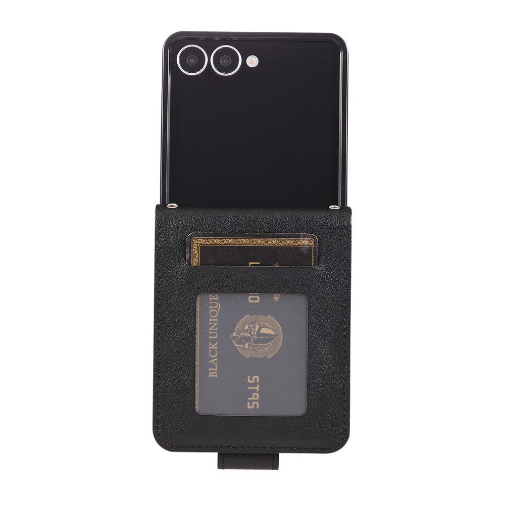 For Samsung Galaxy Z Flip7 5G Case Magnetic Clasp PU Leather Phone Cover with Card Slot - Black