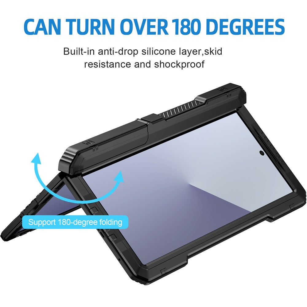 For Samsung Galaxy Z Fold7 5G Case Aluminium Alloy + Silicone Kickstand Cover with PET Screen Film - Black