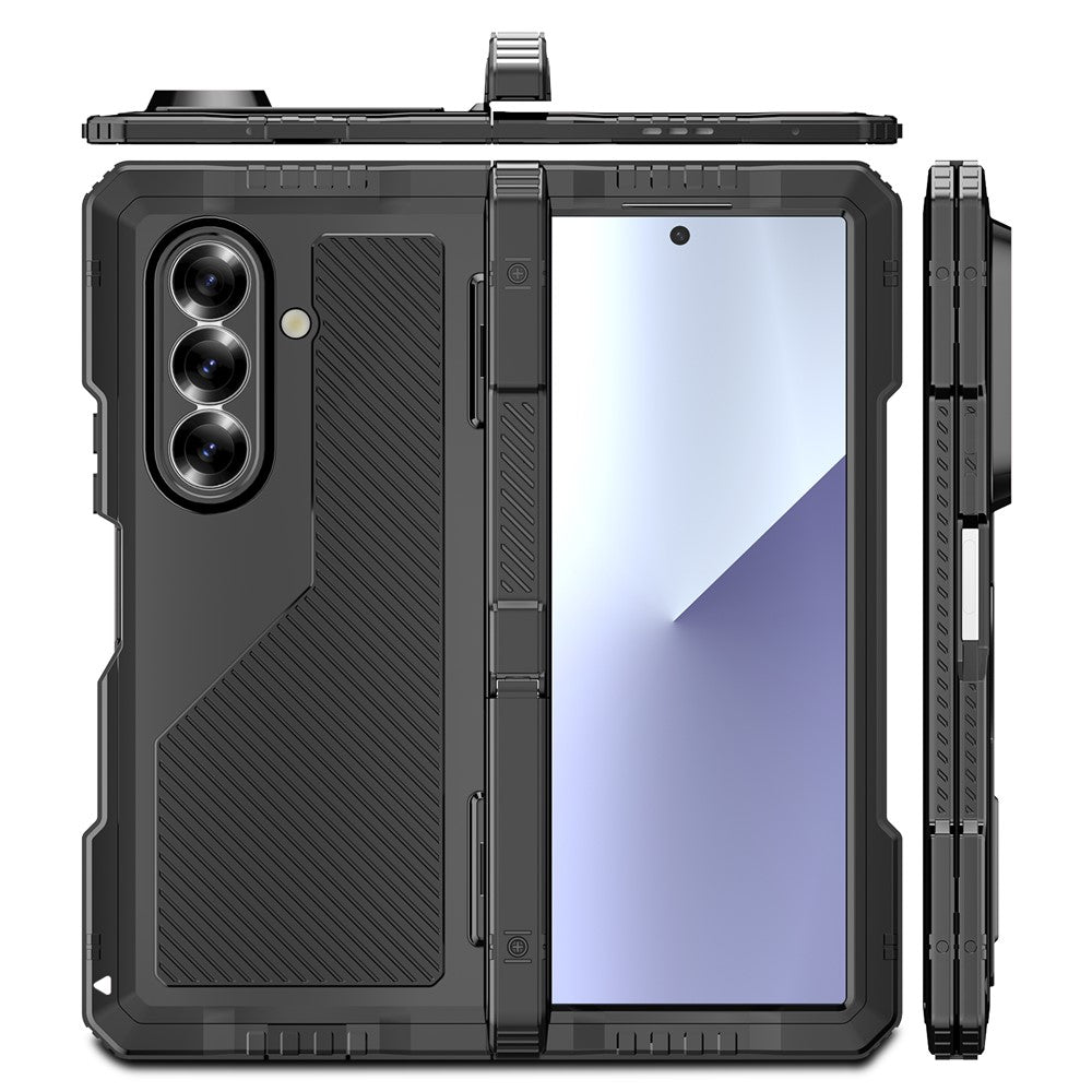 For Samsung Galaxy Z Fold7 5G Case Aluminium Alloy + Silicone Kickstand Cover with PET Screen Film - Black