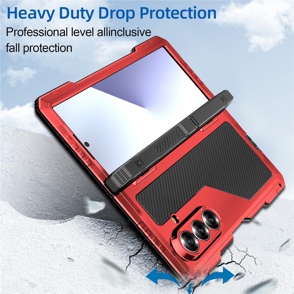 For Samsung Galaxy Z Fold7 5G Case Aluminium Alloy + Silicone Kickstand Cover with PET Screen Film - Red