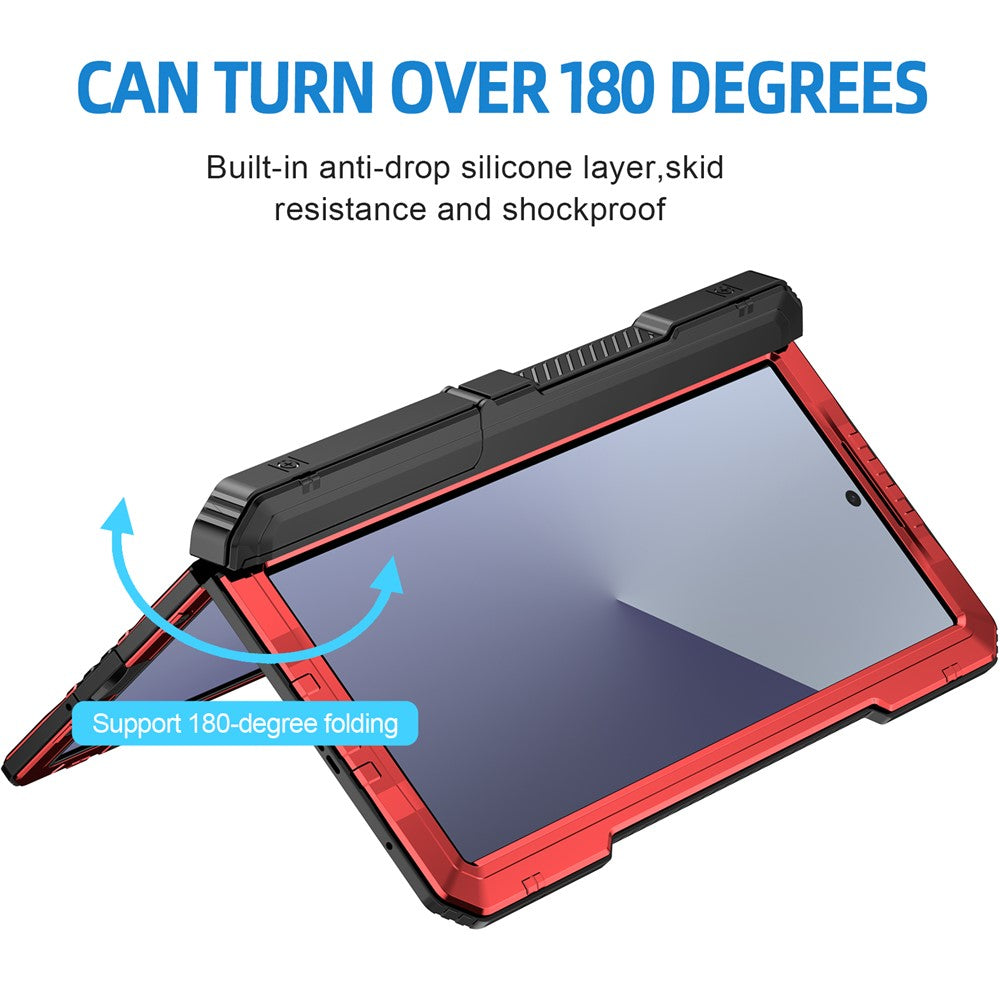 For Samsung Galaxy Z Fold7 5G Case Aluminium Alloy + Silicone Kickstand Cover with PET Screen Film - Red