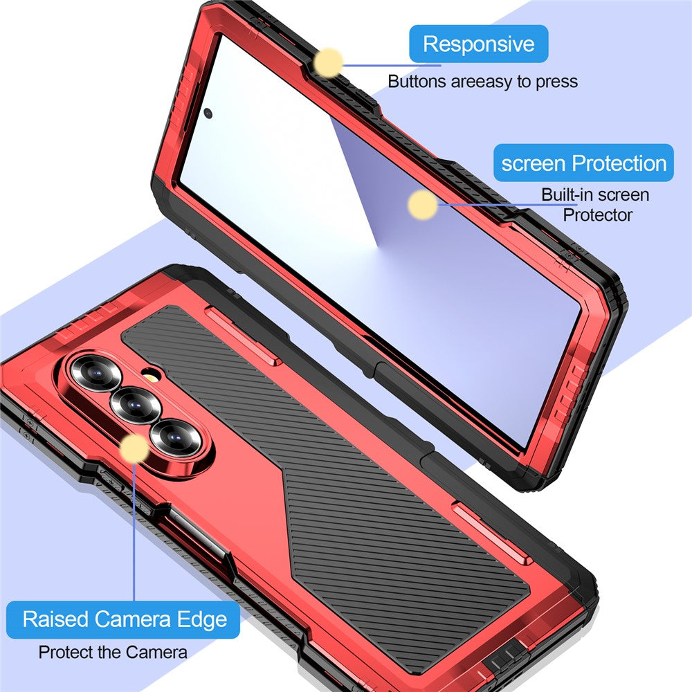 For Samsung Galaxy Z Fold7 5G Case Aluminium Alloy + Silicone Kickstand Cover with PET Screen Film - Red