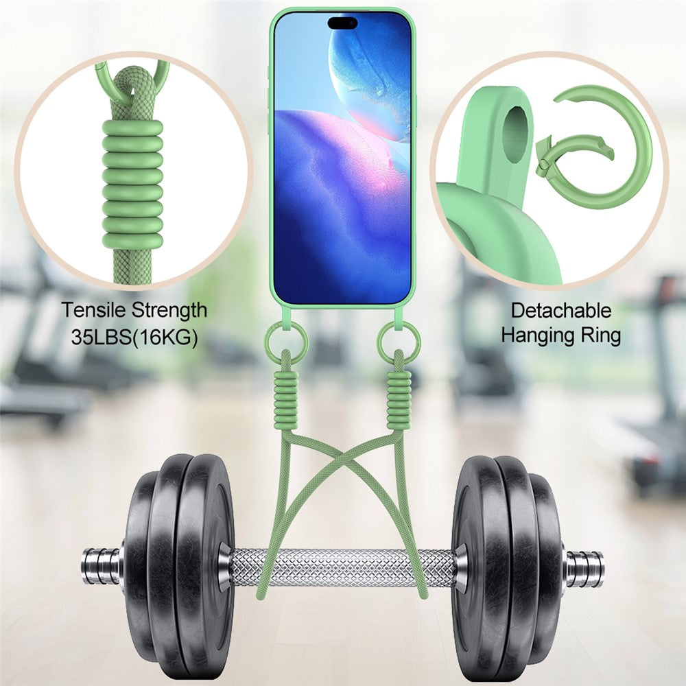 For iPhone 17 Pro Max Case Liquid Silicone Card Holder Phone Back Cover with Wrist Strap - Green