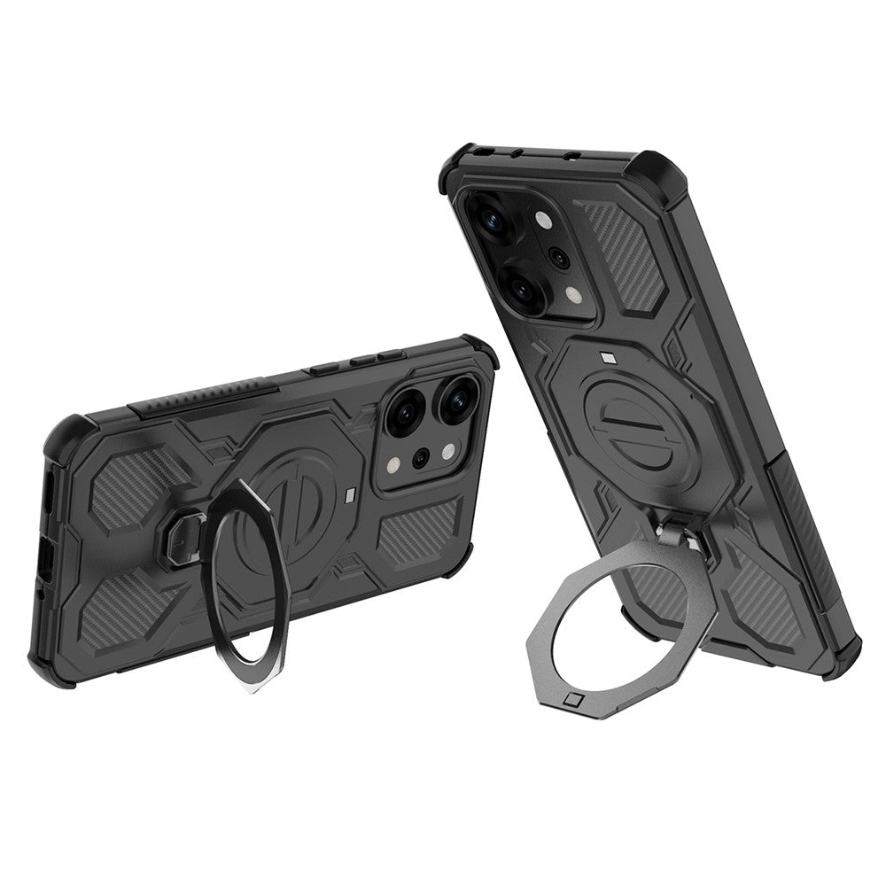 For Oppo Reno14 Pro 5G (Global) Magnetic Case Rotating Metal Kickstand PC + TPU Phone Back Cover - Black