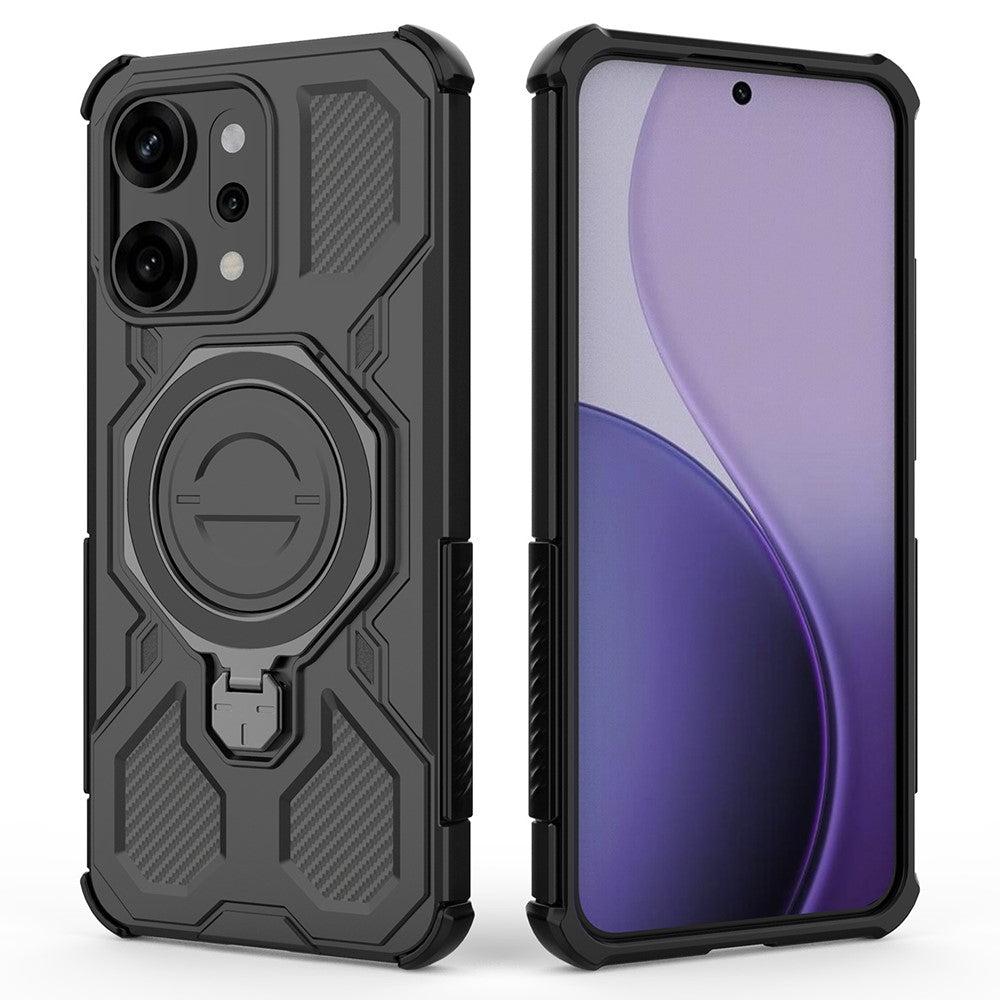 For Oppo Reno14 Pro 5G (Global) Magnetic Case Rotating Metal Kickstand PC + TPU Phone Back Cover - Black