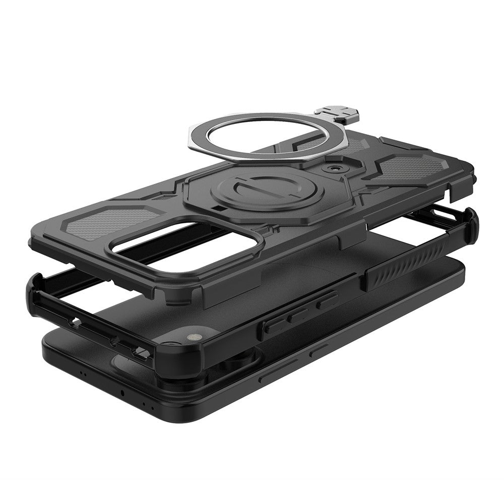 For Oppo Reno14 Pro 5G (Global) Magnetic Case Rotating Metal Kickstand PC + TPU Phone Back Cover - Black