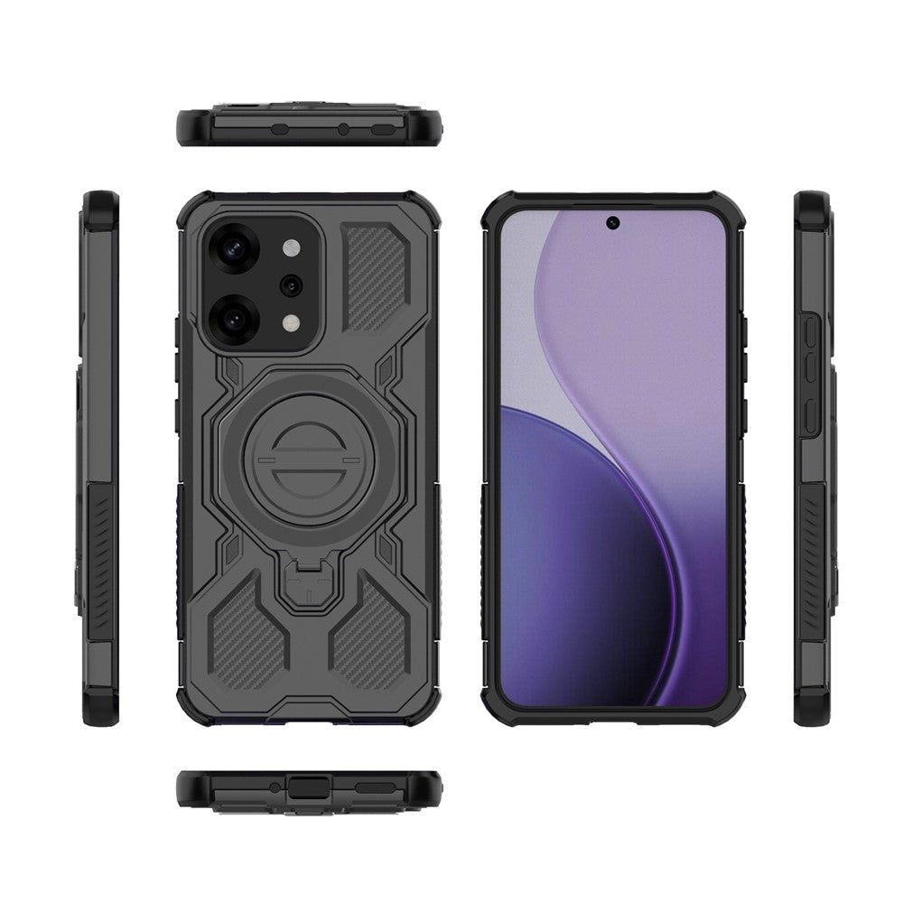 For Oppo Reno14 Pro 5G (Global) Magnetic Case Rotating Metal Kickstand PC + TPU Phone Back Cover - Black