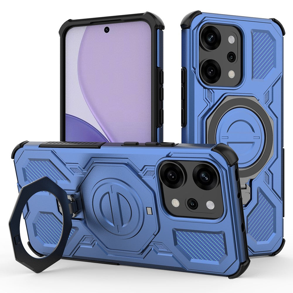 For Oppo Reno14 Pro 5G (Global) Magnetic Case Rotating Metal Kickstand PC + TPU Phone Back Cover - Dark Blue