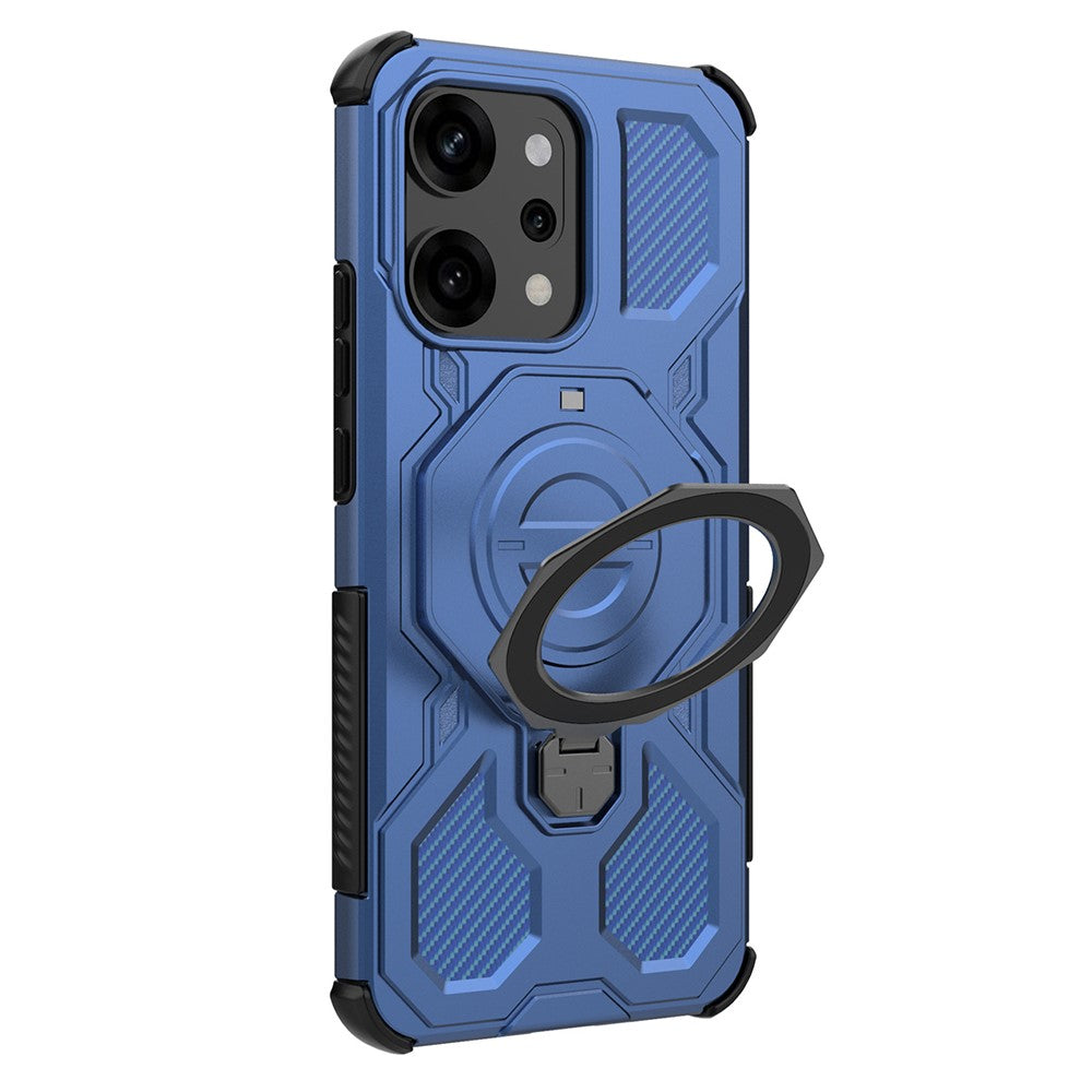 For Oppo Reno14 Pro 5G (Global) Magnetic Case Rotating Metal Kickstand PC + TPU Phone Back Cover - Dark Blue
